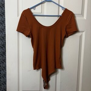 American Eagle Dark Orange Short Sleeve Low Back Thong Bodysuit Size L
